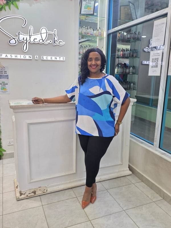 Abstract Kaftan Top – Blue/White