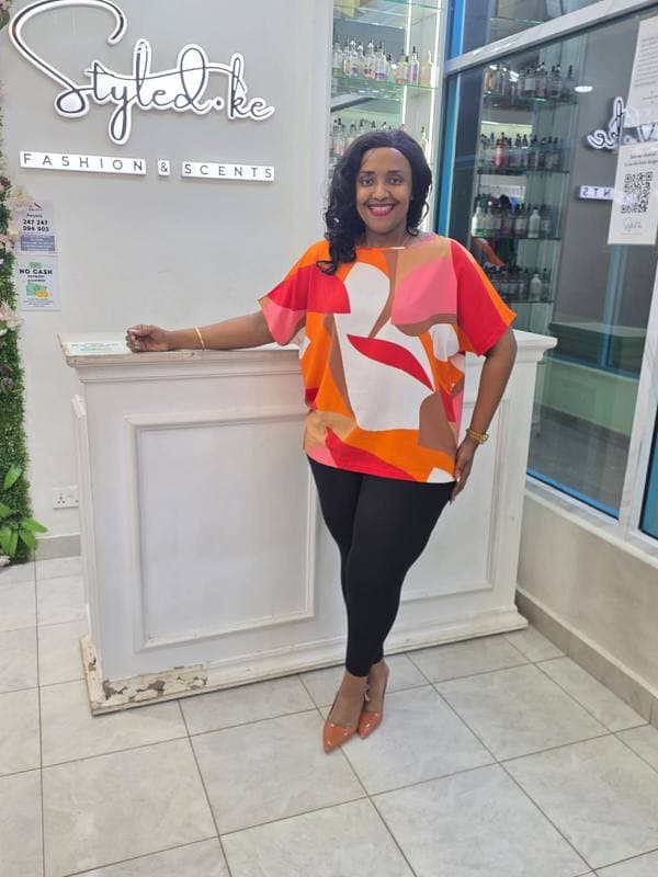 Abstract Kaftan Top – Orange/Red
